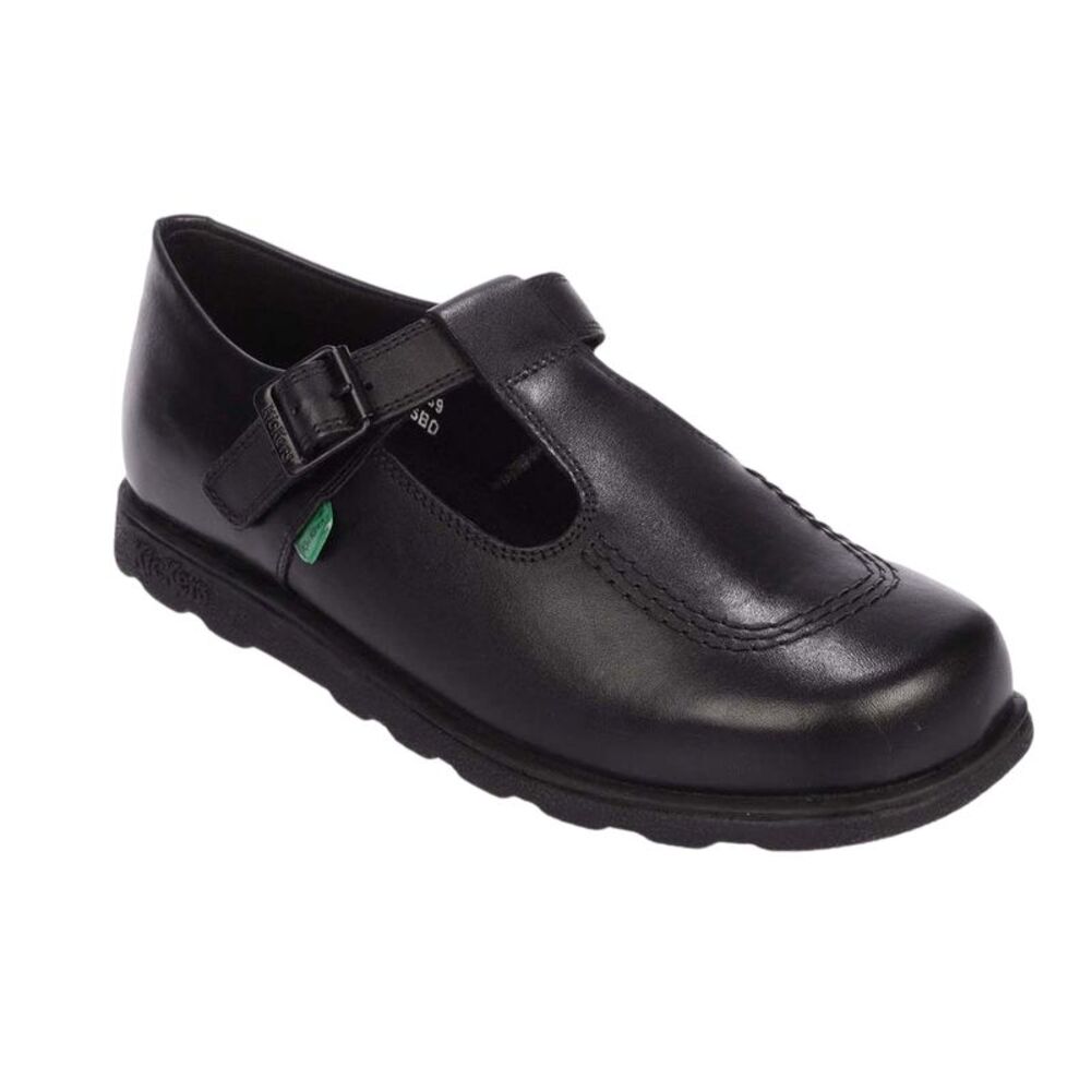 Kickers Girls Leather T Buckle School Shoes / Black